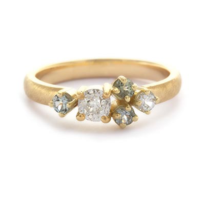 Ring met antieke diamant en saffiertjes | verlovingsring