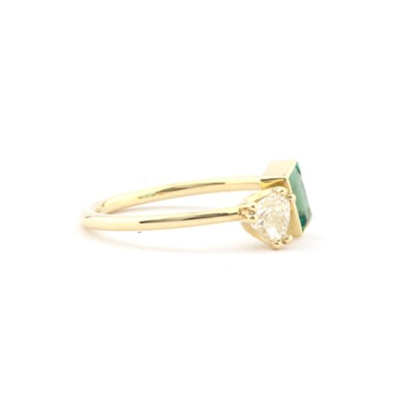 Duet ring met baguette smaragd en diamant